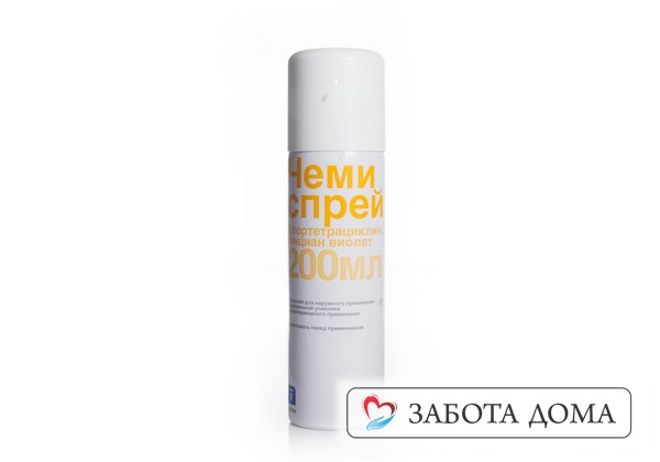 «Чеми спрей» представляет собой смесь тёмно-фиолетового цвета, её главные компоненты – генциан виолет и гидрохлорид хлортетрациклина. Чеми спрей от пролежней