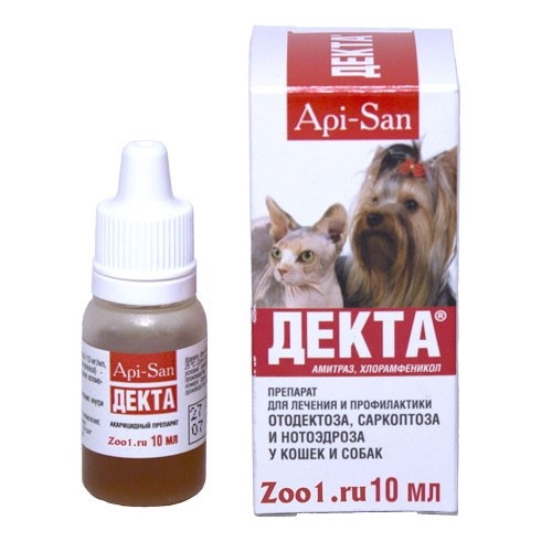 Ушные капли для лечения ушных заболеваний у собак «Декта»