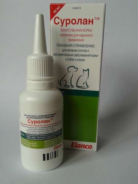 Суролан – ушные капли для собак для лечения бактериальных, грибковых, воспалительных отитов